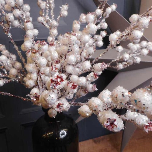 Artificial Snowberries Branch with Glitter Frosting - X21041