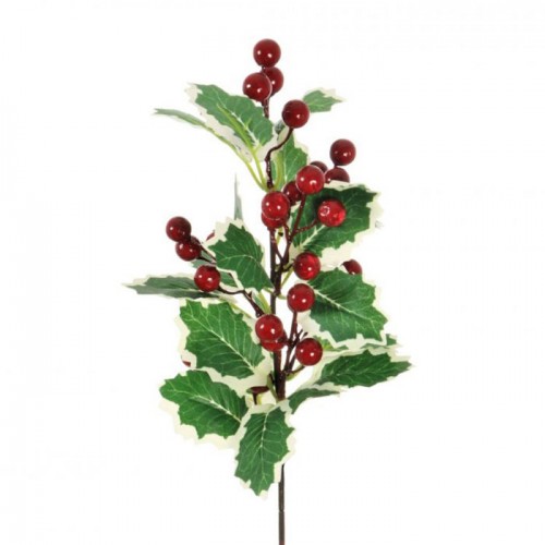 Artificial Holly Branch Variegated 43cm - X21097 BAY3A