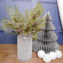 Glitter Christmas Cypress Spray with Fir Cones 32cm - X22016 