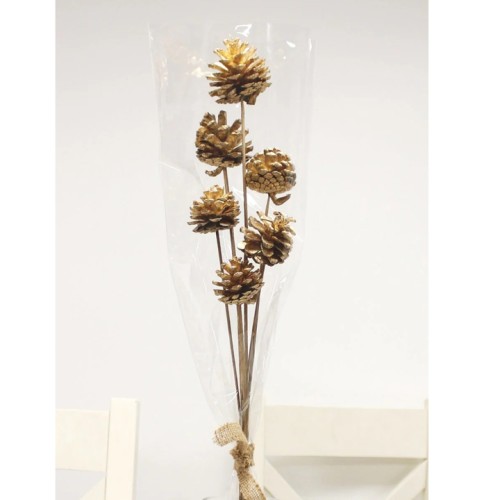 Gold Pine Cones on Sticks Pack of 6 - X25040 Gold Pine Cones on Sticks Pack of 6 - X25040