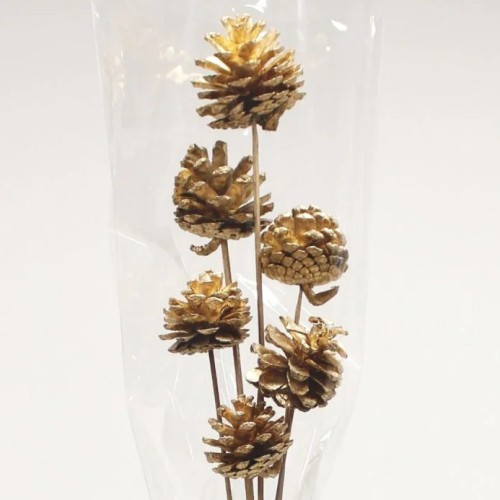Gold Pine Cones on Sticks Pack of 6 - X25040 Gold Pine Cones on Sticks Pack of 6 - X25040