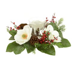 45cm Magnolia Pine and Berry Candle Holder - X23013