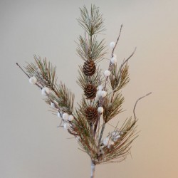 Frosted Artificial Christmas Spruce Branch with Cones and White Berries - X20042