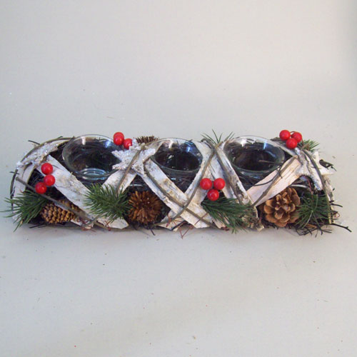 Rustic Birch Trim Christmas Tea Light Holder - 16X047