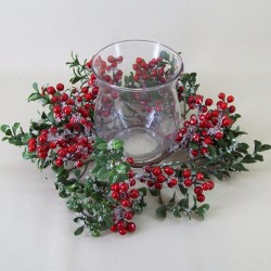 Christmas Frosted Berry Wreath with Hurricane Vase - 15X111