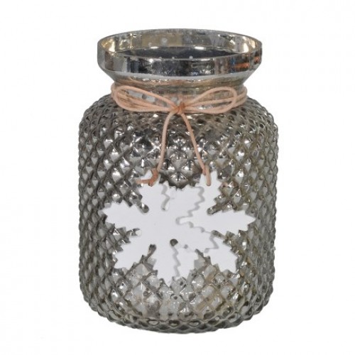 Large Glass Christmas Votive Candle Holder Gold with Snowflakes - GL099