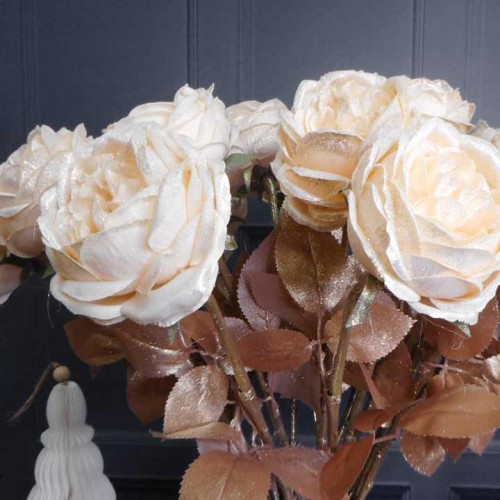 Christmas Flowers | Glitter Rose Cream Peach 55cm - X22028 