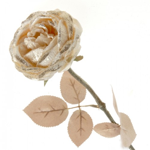 Christmas Flowers | Glitter Rose Cream Peach 55cm - X22028 