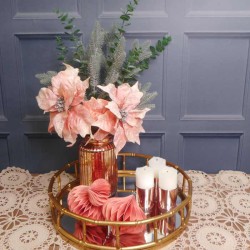 Christmas Flower Arrangements | Pink Poinsettias and Greenery 53cm - X22062 FR2C