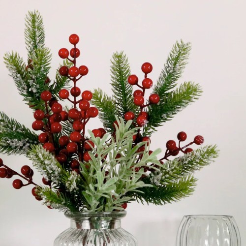 Christmas Flower Arrangements | Red Berries and Pine in Ribbed Vase - X25037 Christmas Flower Arrangements | Red Berries and Pine in Ribbed Vase - X25037