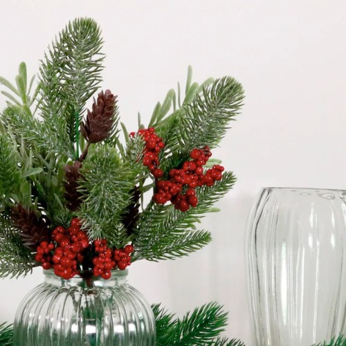 Christmas Flower Arrangements | Red Berries and Pine Cones in Ribbed Vase - X25036 Christmas Flower Arrangements | Red Berries and Pine Cones in Ribbed Vase - X25036