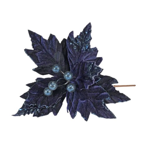 Velvet Poinsettia on Short Stem Navy Blue - X25019 Velvet Poinsettia on Short Stem Navy Blue - X25019