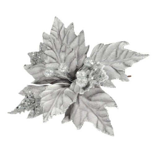 Velvet Poinsettia on Short Stem Silver - X25003 Velvet Poinsettia on Short Stem Silver - X25003