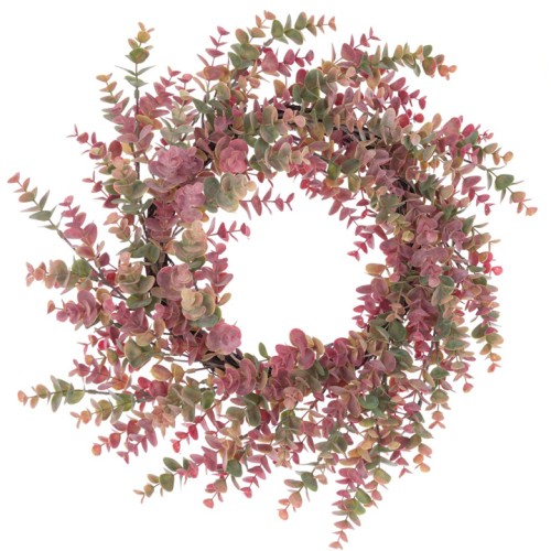 Artificial Eucalyptus Wreath Pink Green 60cm - X23025 BAY4B