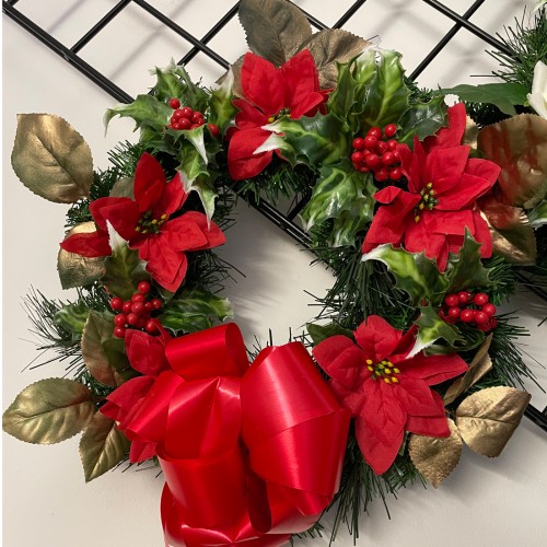 Artificial Poinsettias Wreath Red 36cm - X25081