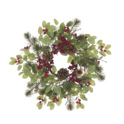 Askham Christmas Greenery and Berries Candle Ring 38cm - X23033 BAY4C