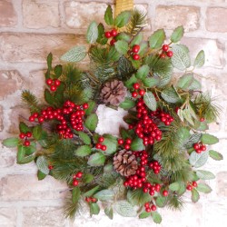 Askham Christmas Greenery and Berries Candle Ring 38cm - X23033 BAY4C