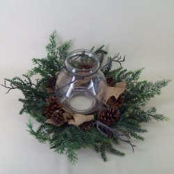58cm Country Pine Christmas Wreath with Hurricane Vase - 15X082 
