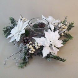 Frosted Poinsettia and Berries Christmas Candle Holder - 16X139