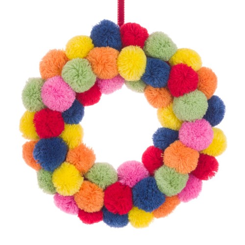 Rainbow Pom Pom Wreath 29cm - X23026 BAY1D