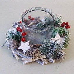 Rustic Twig and Berries Christmas Wreath with Hurricane Vase - 16X065