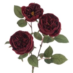 Eco Artificial Cabbage Rose Spray Burgundy 70cm - R054 KK3