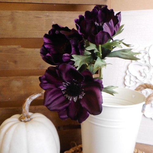 Artificial Anemones Aubergine Plum 45cm - A116 