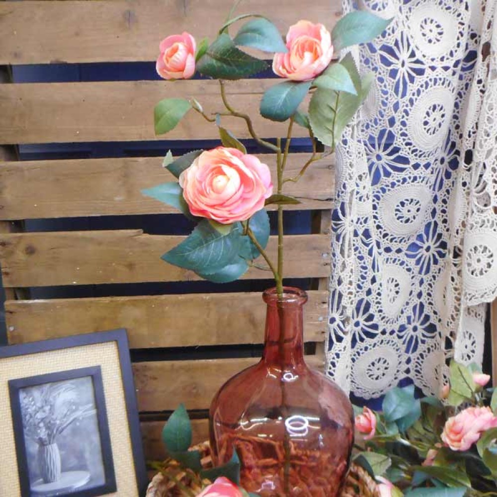 Artificial Camellias Coral Pink Peach 66cm Artificial Flowers