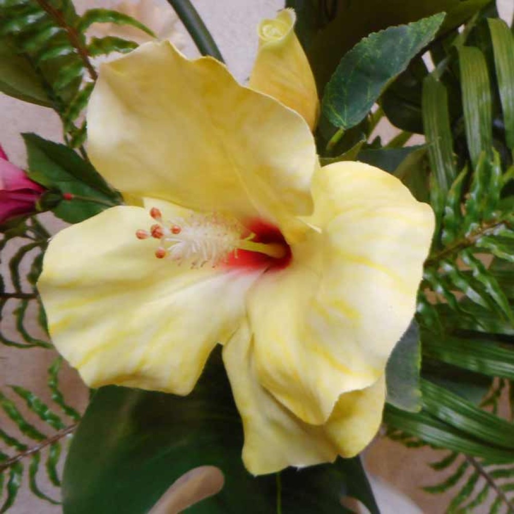Artificial Hibiscus Flower and Bud Yellow 62cm Artificial Flowers