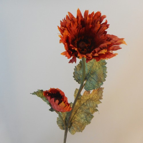 Antique Ruffled Poppy Burnt Orange 75cm | Faux Dried Flowers - P050 K3 Antique Ruffled Poppy Burnt Orange 75cm | Faux Dried Flowers - P050 K3
