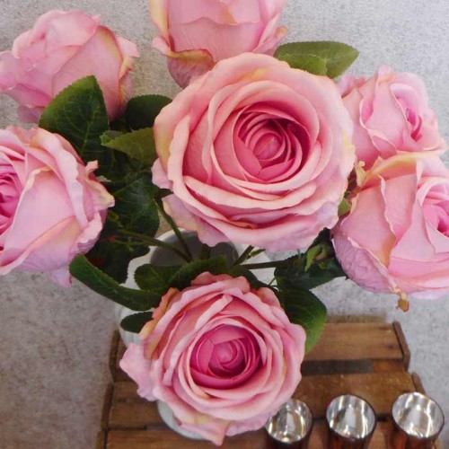 Pink Artificial Roses Bouquet x 7 54cm - R578 L4