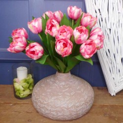 Artificial Bicolour Tulips Bouquet Pink 40cm  - T028 Q3