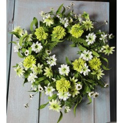 Artificial Meadow Flowers Wreath or Centerpiece White and Green - MF862W BX23