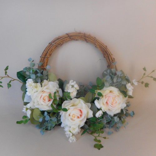 Artificial Roses Half Wreath Blush Pink 40cm - R754 Artificial Roses Half Wreath Blush Pink 40cm - R754