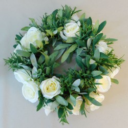 Artificial Eternity Roses and Leaves Wreath or Candle Ring 33cm - R012 EE4