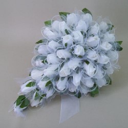 Colourfast Foam Roses Sparkle Large Bridal Bouquet White Green 40cm - R353 BX18