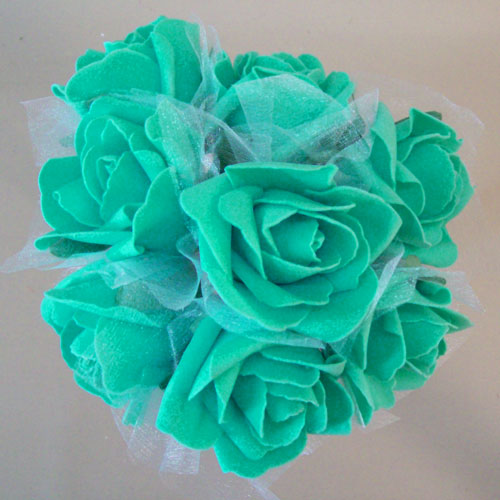 Foam Roses with Tulle Posy Jade Green Small 26cm - R614 BX22 Foam Roses with Tulle Posy Jade Green Small 26cm - R614 BX22