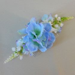 Hyacinth Blue and Cream Flower Comb - COMB004