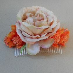 Peach and Orange Flower Comb - COMB001