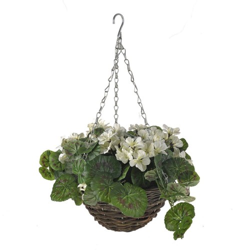 Artificial Geraniums Hanging Basket Cream - HAN011 HB OFF Artificial Geraniums Hanging Basket Cream - HAN011 HB OFF