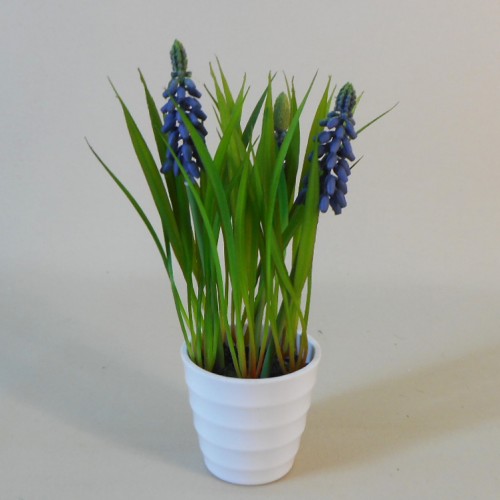Artificial Muscari Plants in White Pot 21cm - MUS002 3B Artificial Muscari Plants in White Pot 21cm - MUS002 3B