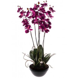 Artificial Phalaenopsis Orchid Plant in Black Bowl Magenta Pink - ORP044 EOF7