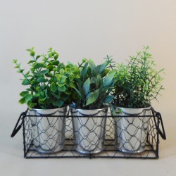 Assorted Potted Artificial Plants in Wire Tray - POT002 