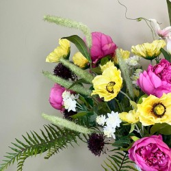 Amelia Faux Flowers Arrangement | Peony Poppy and Clematis Vase - AME001