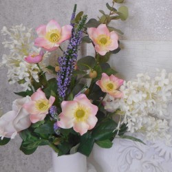 Artificial Flower Arrangement | Anemones and Lilac in White Vase - ANE001 7C