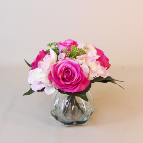 Artificial Flower Arrangement | Roses and Hydrangeas Cream Pink - RHV006 