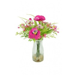 Artificial Pansies and Meadow Flowers Milk Bottle Vase Pink - PAN002 3D