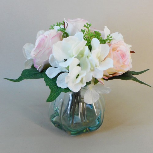 Artificial Flower Arrangement | Roses and Hydrangeas Cream Pink - RHV007 5B