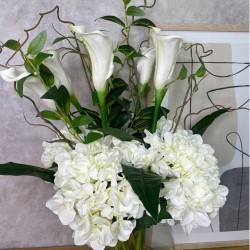 Hydrangeas and Calla Lilies in Glass Vase 84cm | Artificial Flower Arrangement - HY1001 4B