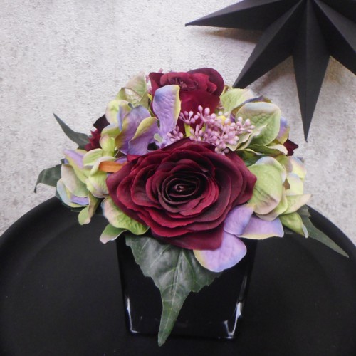 Burgundy Roses and Green Hydrangeas Artificial Flower Arrangements - ROS019 5D